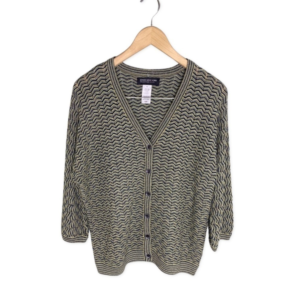 Jones New York Button Front 3/4 Sleeve Cardigan Sweater Size Petite Large